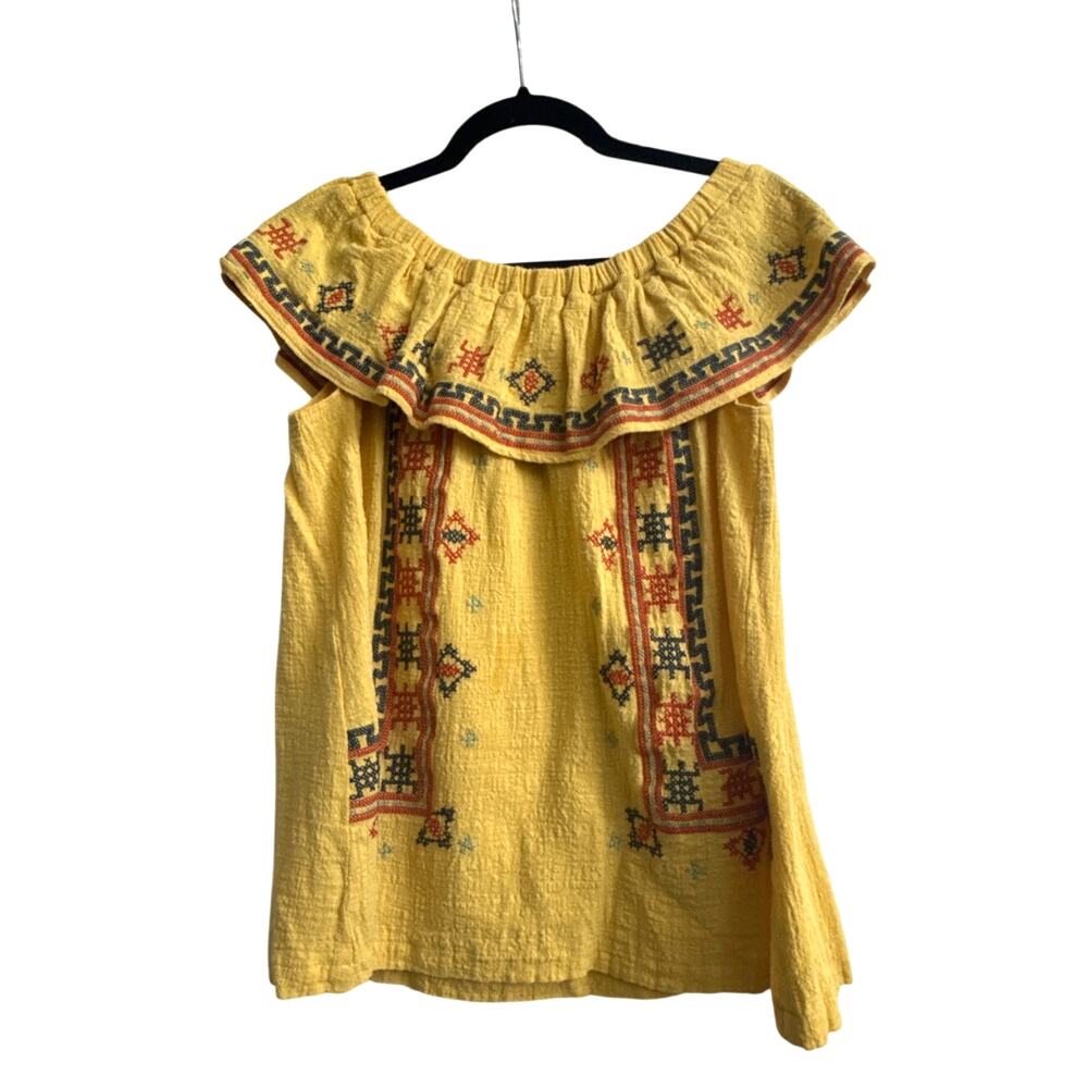 Easel Yellow with multicolor Boho Tribal Design Off Shoulder 100% CottonTop